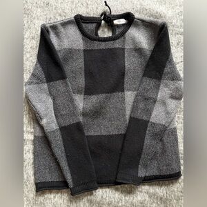 Anine Bing Plaid Black & Gray wool tie back sweater.